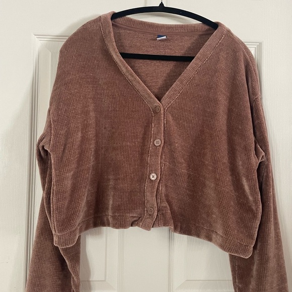 Old Navy Sweaters - Old Navy Mauve Tan Textured Chenile V-Neck Sweater Medium